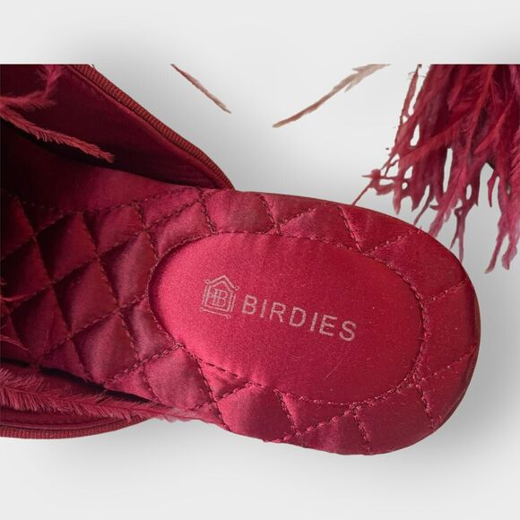 Birdies Lovebird Feather Mules Satin Quilted Slip On Red Size 6 Fun Cute Spring - Picture 6 of 15